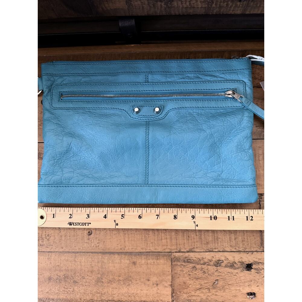 Balenciaga Clutch Bag Women's Large Turquoise Leather Wristlet Zip W/COA NEW - Picture 8 of 9